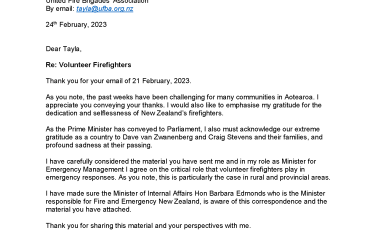 Response letter from Kieran McAnulty, Minister of Emergency Management